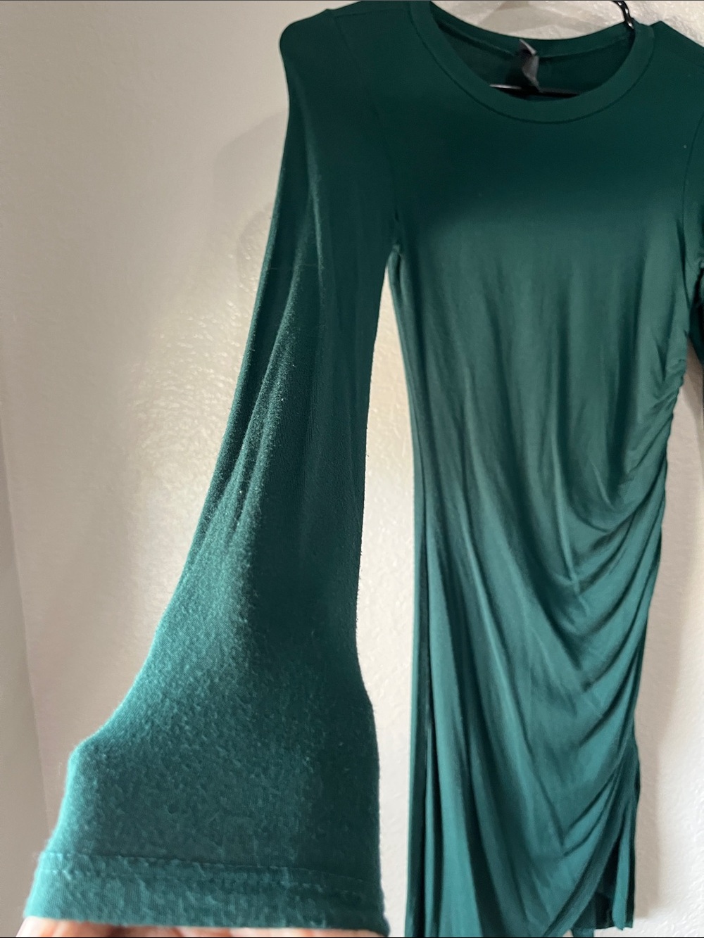 Alya Long Sleeve Ruched Forest Green Mini Dress Sz XXS Bodycon Lightweight Chic - Picture 5 of 8